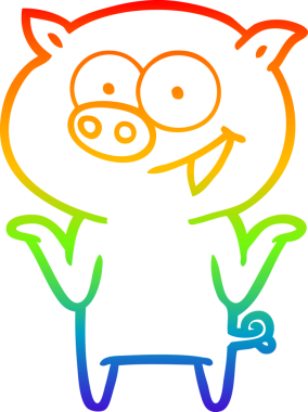 Gökkuşağı gradyan çizgi çizimi bir insan tarafından çizilmiş bir domuz çizimi