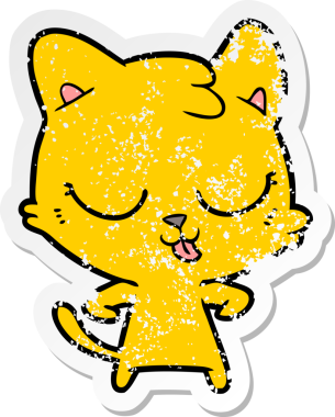 Bir insan tarafından çizilmiş mutlu çizgi film kedisinin sıkıntılı çıkartması.