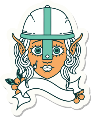 Bir insan tarafından çizilmiş elf dövüşçüsü karakterinin çıkartması.