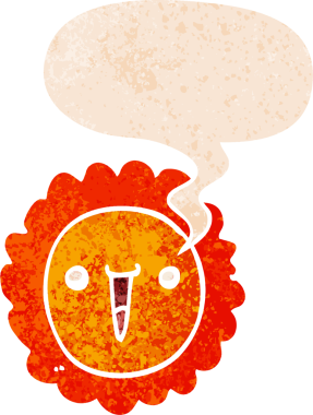 grunge 'da konuşma baloncuğu olan karikatür ayçiçeği bir insan tarafından çizilmiş sıkıntılı retro desen