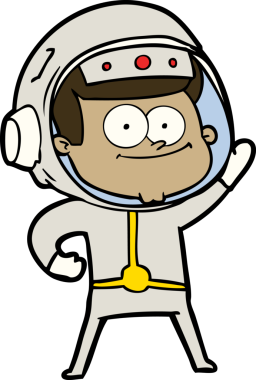 Bir insan tarafından çizilmiş mutlu astronot çizgi filmi.