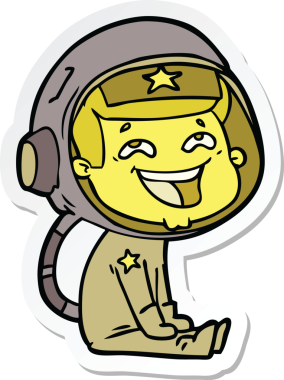 Bir insan tarafından çizilmiş, gülen astronotun çıkartması.