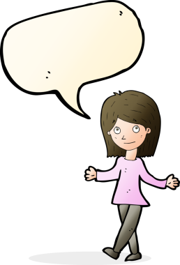 Bir insan tarafından çizilen konuşma baloncuğuyla ilgili endişesi olmayan çizgi film kadını.