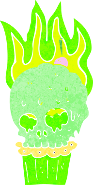 Bir insan tarafından çizilmiş ürkütücü kafatası keki.