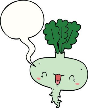 Bir insan tarafından çizilmiş konuşma balonlu şalgam.