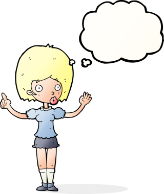 Çizgi filmdeki kadın bir insan tarafından çizilmiş düşünce balonuyla anlatmak istediği şeyi anlatıyor.