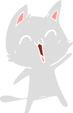 Bir insan tarafından çizilmiş mutlu düz renkli çizgi film kedisi