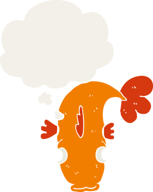 Düşünce baloncuklu çizgi film balığı insan tarafından çizilmiş.