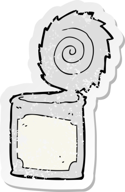 Bir insan tarafından çizilmiş, karikatür açık teneke kutu etiketi.