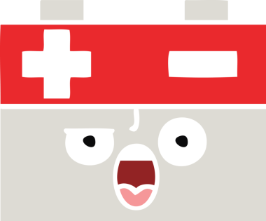 Bir insan tarafından çizilen araba aküsünün düz renkli retro karikatürü