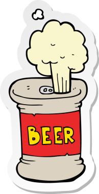 Bir insan tarafından çizilmiş çizgi film bira kutusu çıkartması.