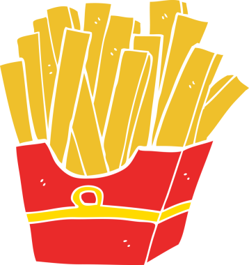 Bir insan tarafından çizilmiş düz renkli çizgi film kızartmaları.