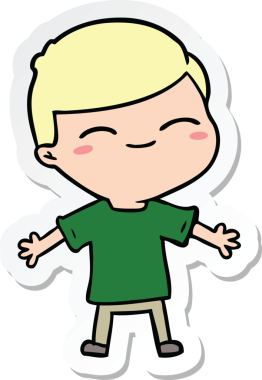 Bir insan tarafından çizilmiş gülümseyen bir çocuğun çıkartması.