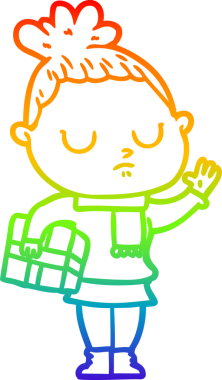 Gökkuşağı gradyan çizgi çizimi bir insan tarafından çizilmiş sakin bir kadın