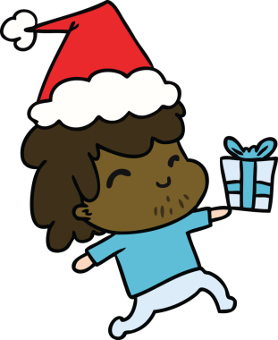 Bir insan tarafından çizilmiş Kawaii çocuğunun el çizimi Noel karikatürü.