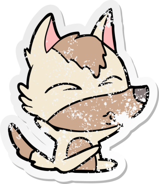 Bir insan tarafından çizilmiş bir kurt çizgi filminin hüzünlü çıkartması.