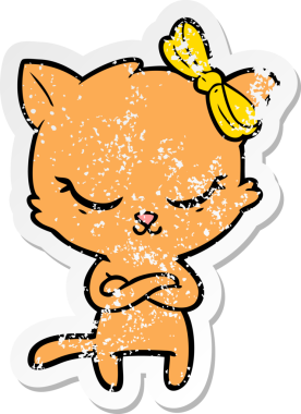 Bir insan tarafından çizilmiş şirin bir çizgi film kedisinin sıkıntılı çıkartması.