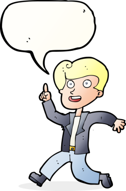 Bir insan tarafından çizilmiş konuşma baloncuğuyla harika bir fikri olan çizgi film adamı.