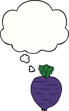 Bir insan tarafından çizilmiş düşünce baloncuklu karikatür kökü sebzesi.