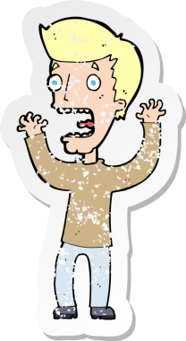 Bir insan tarafından çizilmiş korkmuş bir adamın karikatür yapıştırması.