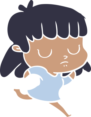 Düz renkli çizgi film karakteri, ilgisiz kadın bir insan tarafından çizilmiş.