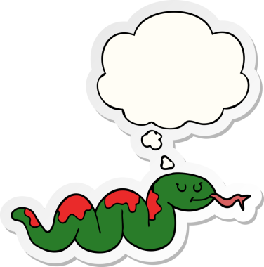 Düşünce baloncuklu çizgi film yılanı insan tarafından çizilmiş bir çıkartma.