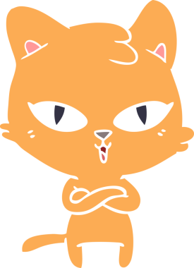 Bir insan tarafından çizilmiş düz renkli çizgi film kedisi