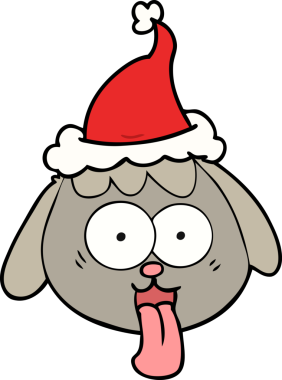 Bir insanın çizdiği Noel Baba şapkasıyla nefes nefese kalan bir köpek yüzü çizilmiş.