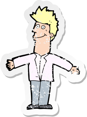 Bir insan tarafından çizilmiş mutlu bir adamın karikatür yapıştırması.