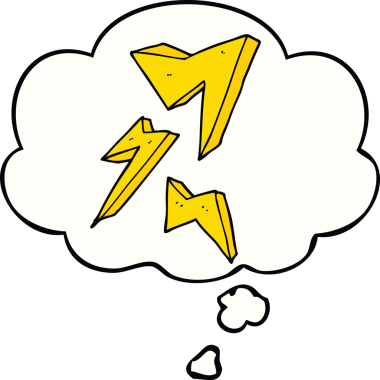 Bir insan tarafından çizilmiş düşünce baloncuklu karikatür yıldırımı