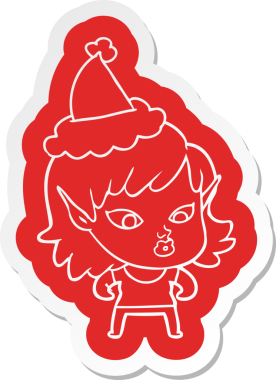 Bir insan tarafından çizilmiş Noel Baba şapkası giyen elf bir kızın oldukça ilginç bir karikatür çıkartması.