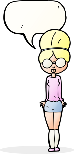 Bir insan tarafından çizilmiş konuşma balonu olan bir kütüphaneci kadın.