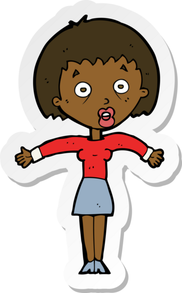 Bir insan tarafından çizilmiş omuz silken bir karikatür kadının çıkartması.