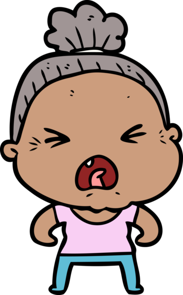 Bir insan tarafından çizilmiş kızgın yaşlı kadın çizgi filmi.