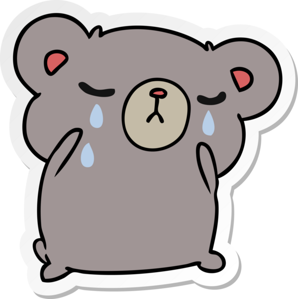 Bir insan tarafından çizilmiş ağlayan şirin bir ayının serbest sticker karikatürü.