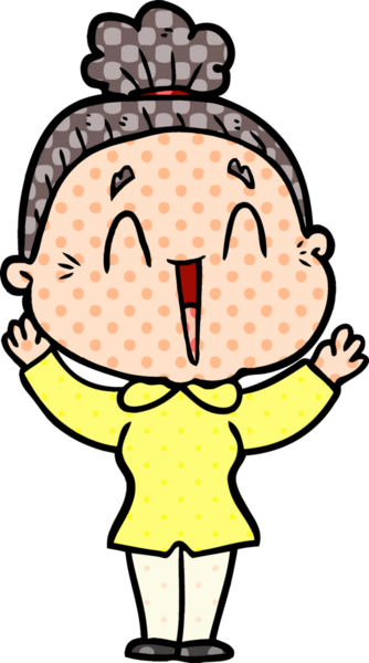 Bir insan tarafından çizilmiş mutlu yaşlı kadın çizgi filmi.