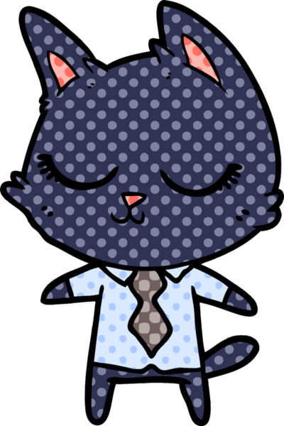 Bir insan tarafından çizilmiş sakin çizgi film kedisi.