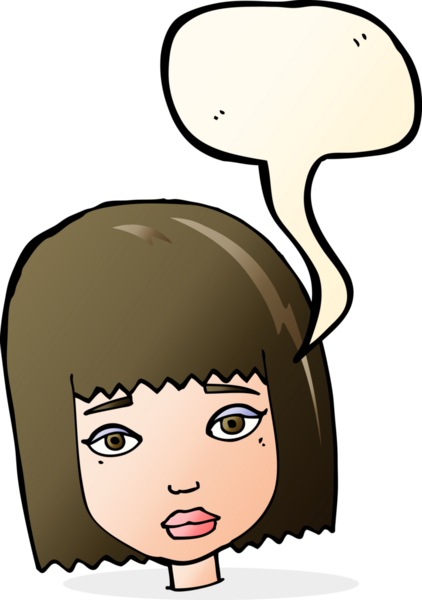 Bir insan tarafından çizilmiş konuşma baloncuğu olan bir kadın yüzü.