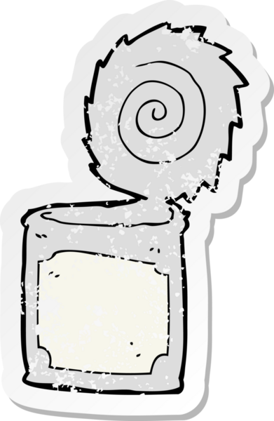 Bir insan tarafından çizilmiş, karikatür açık teneke kutu etiketi.