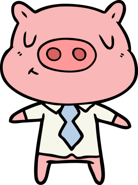 Bir insan tarafından çizilmiş tişörtlü ve kravatlı domuz.