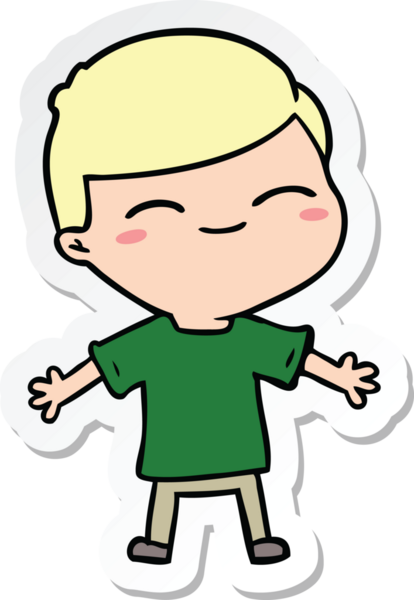 Bir insan tarafından çizilmiş gülümseyen bir çocuğun çıkartması.