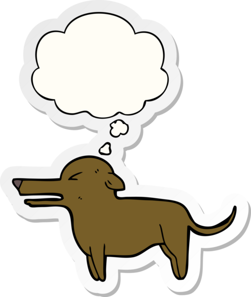 İnsan tarafından çizilmiş bir çıkartma olarak düşünce baloncuğu olan çizgi film köpeği.
