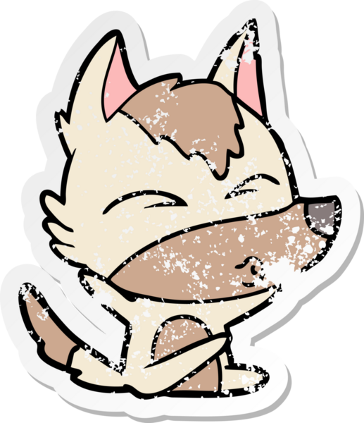 Bir insan tarafından çizilmiş bir kurt çizgi filminin hüzünlü çıkartması.