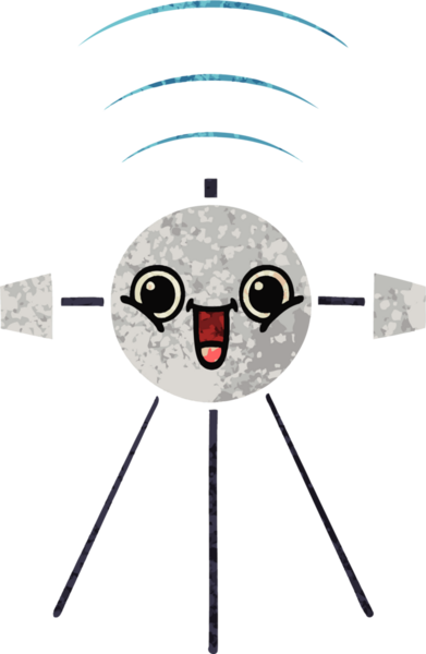 Bir insan tarafından çizilmiş bir uydunun retro çizim tarzı karikatürü