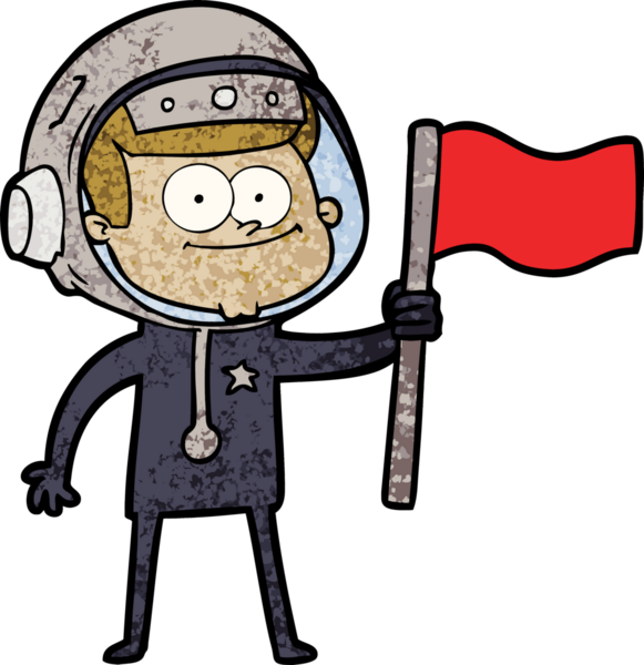 Bir insan tarafından çizilmiş mutlu astronot çizgi filmi.