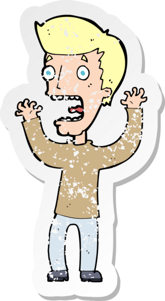 Bir insan tarafından çizilmiş korkmuş bir adamın karikatür yapıştırması.