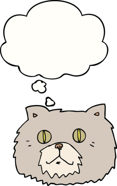 Bir insan tarafından çizilmiş düşünce baloncuklu kedi yüzü.