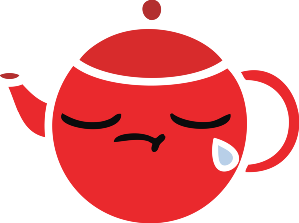 Bir insan tarafından çizilmiş bir çaydanlığın düz renkli retro karikatürü