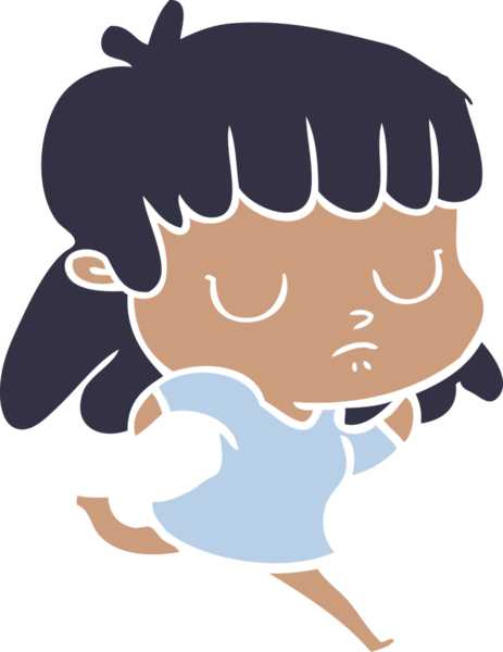 Düz renkli çizgi film karakteri, ilgisiz kadın bir insan tarafından çizilmiş.