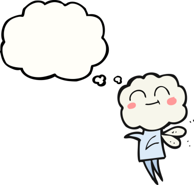 Serbest çizim düşünce balonu çizgi filmi. Bir insan tarafından çizilmiş şirin bulut kafalı şeytan.